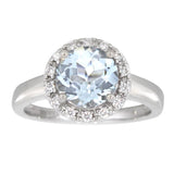 Diamantring hvitt/gult gull 0.15ct med Aquamarine