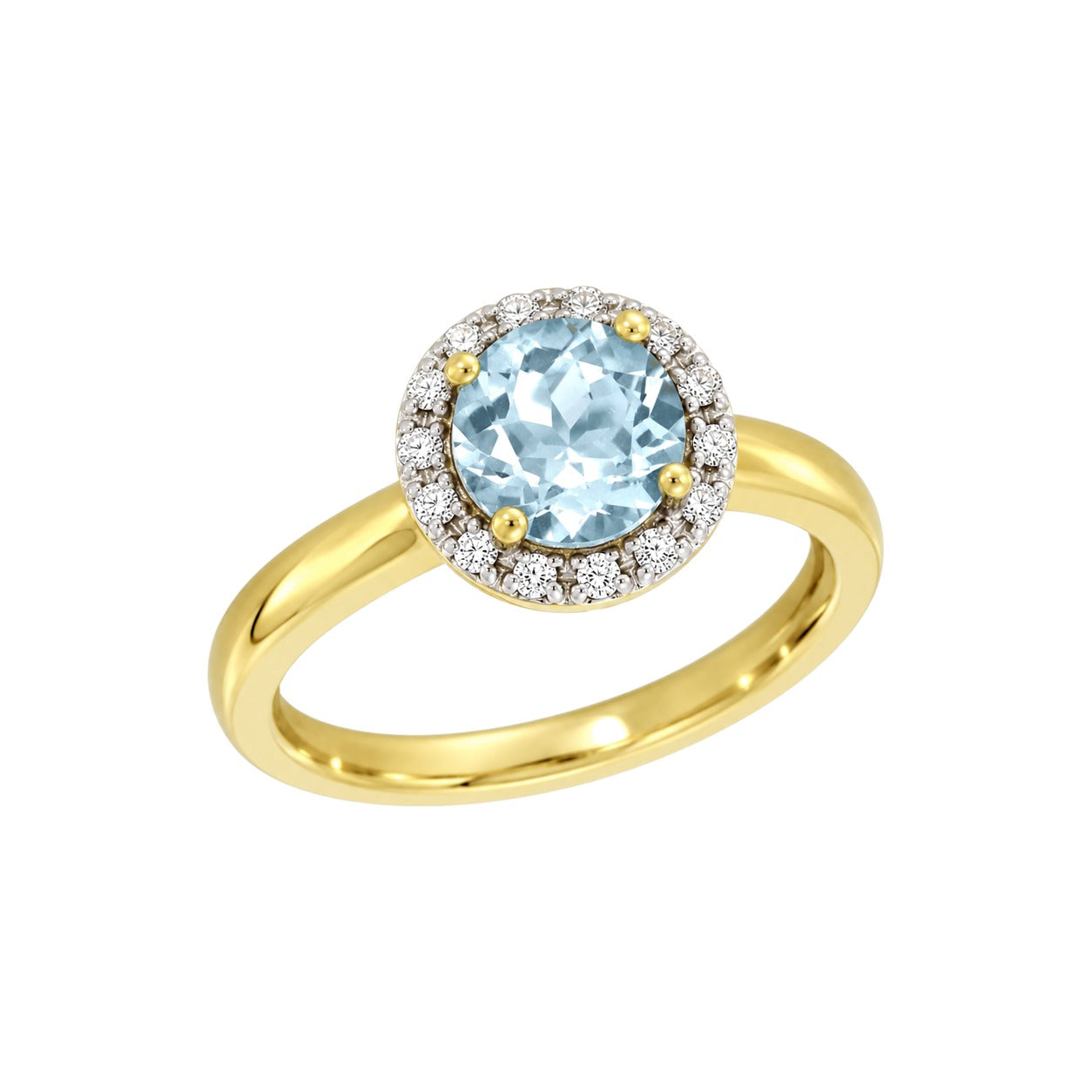 Diamantring 14kt gult gull 0.15ct TW/Si Aquamarine - Diamanthuset