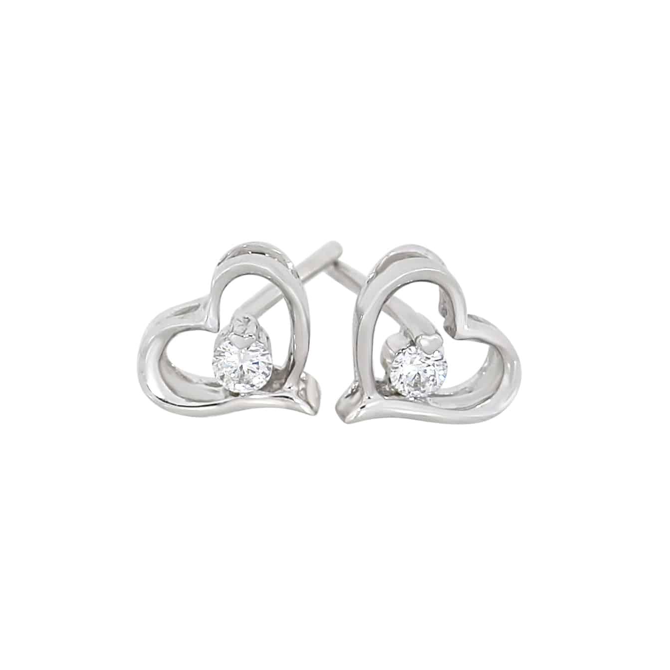 Diamantøredobber med hjerte i Gult/Hvitt Gull, 0,12ct TWSI