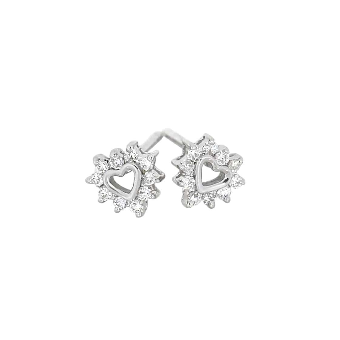 Diamantøredobber med hjerte i hvitt gull, 0,10ct TWSI - Diamanthuset