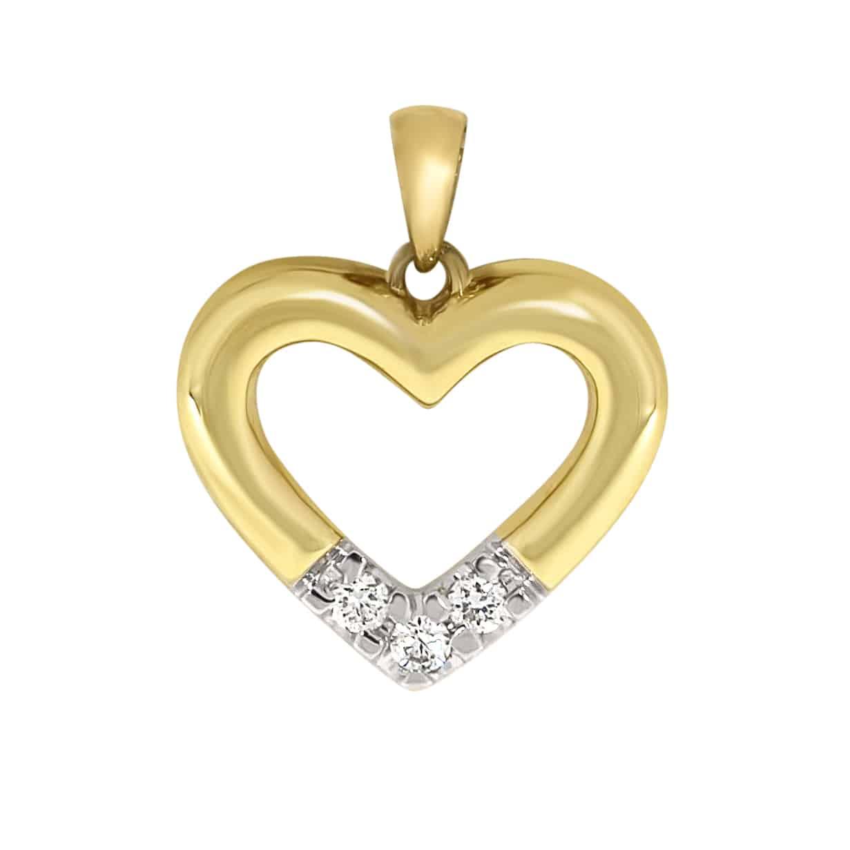 Allianse halssmykke med hjerte i gult gull, 0,09ct TWSI - Diamanthuset