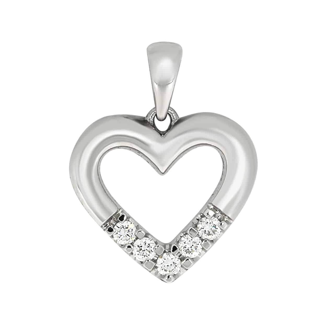 Allianse halssmykke med hjerte i hvitt gull, 0,03ct-0.25ct TWSI