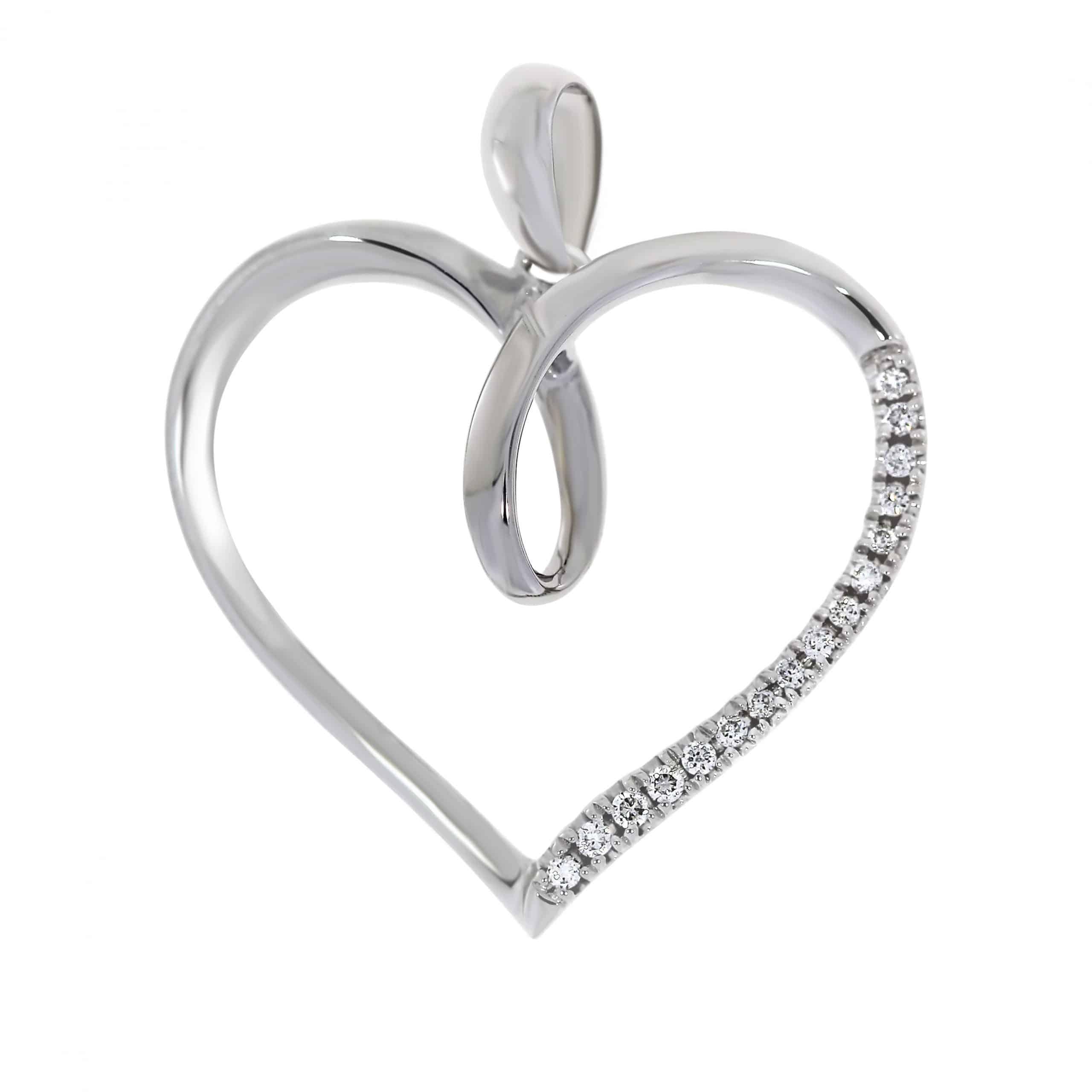 Diamant halssmykke med hjerte i hvitt gull, 0.08CT TWSI - Diamanthuset