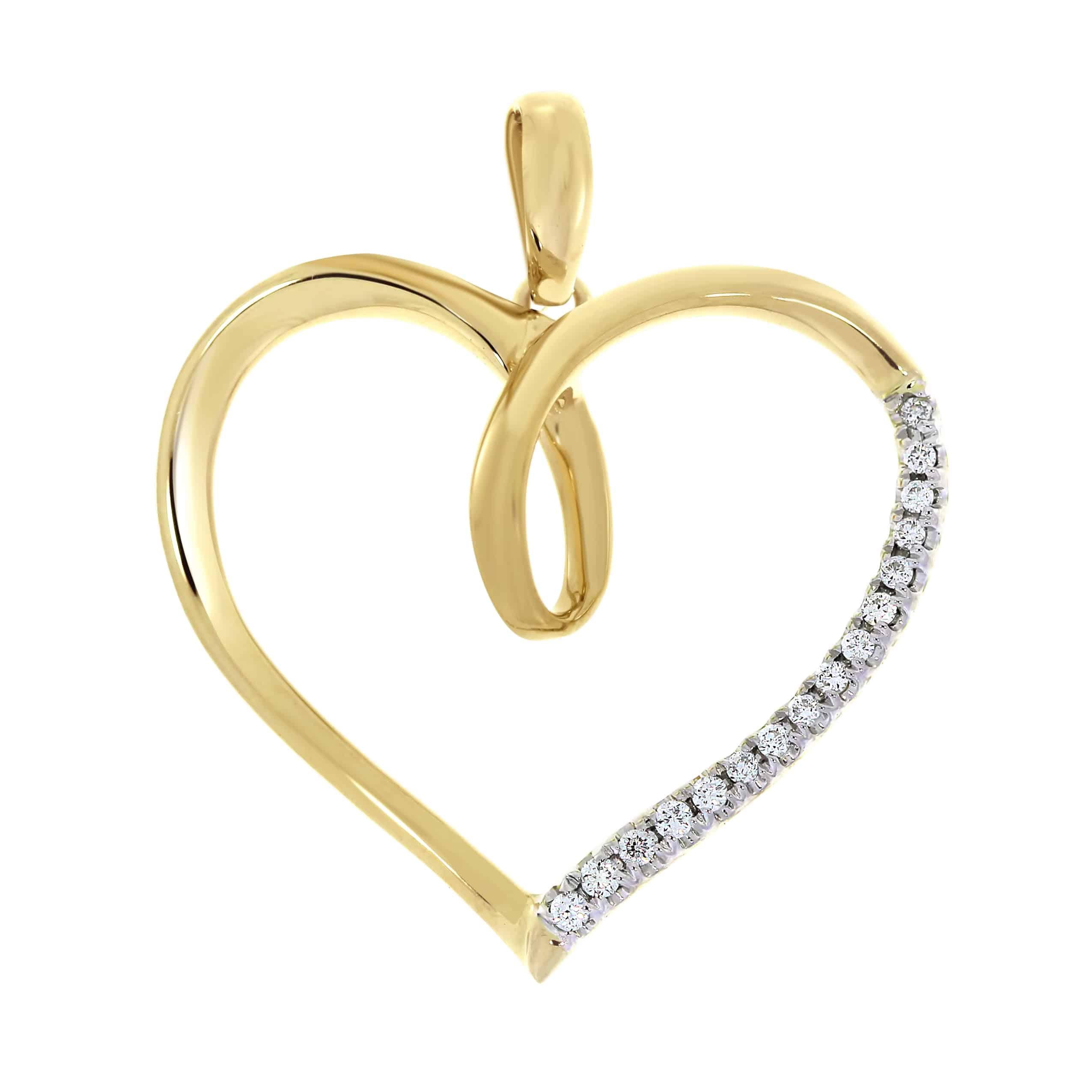 Diamant halssmykke med hjerte i gult gull, 0.08CT TWSI - Diamanthuset
