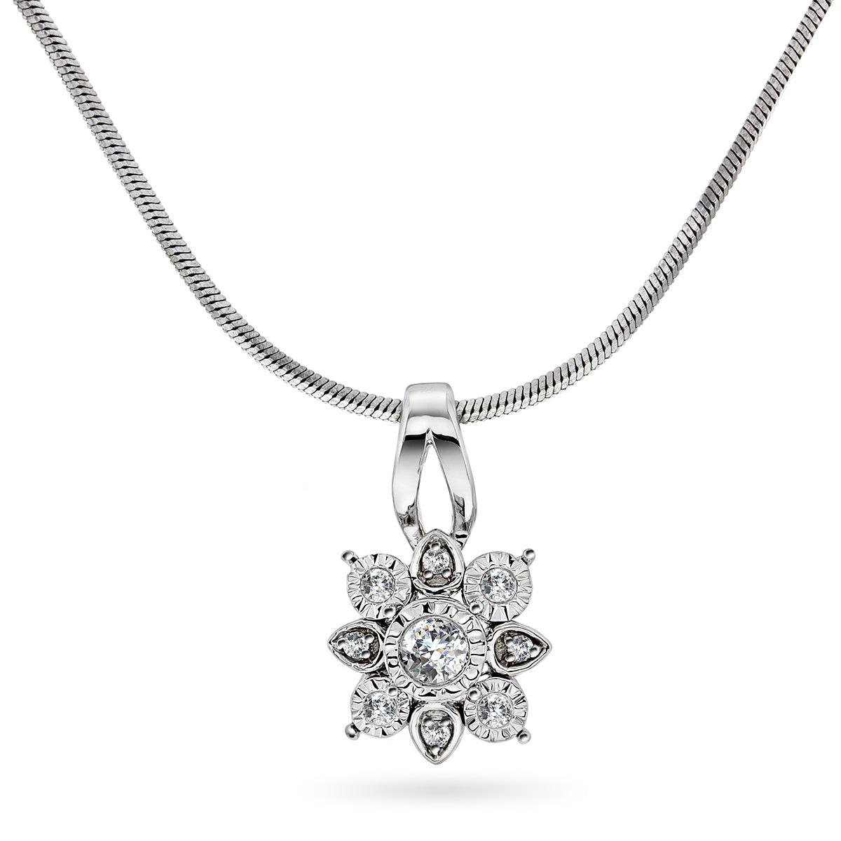 Diamant halssmykke 14kt hvitt gull Rosettstjerne 0.15ct TW Si - Diamanthuset