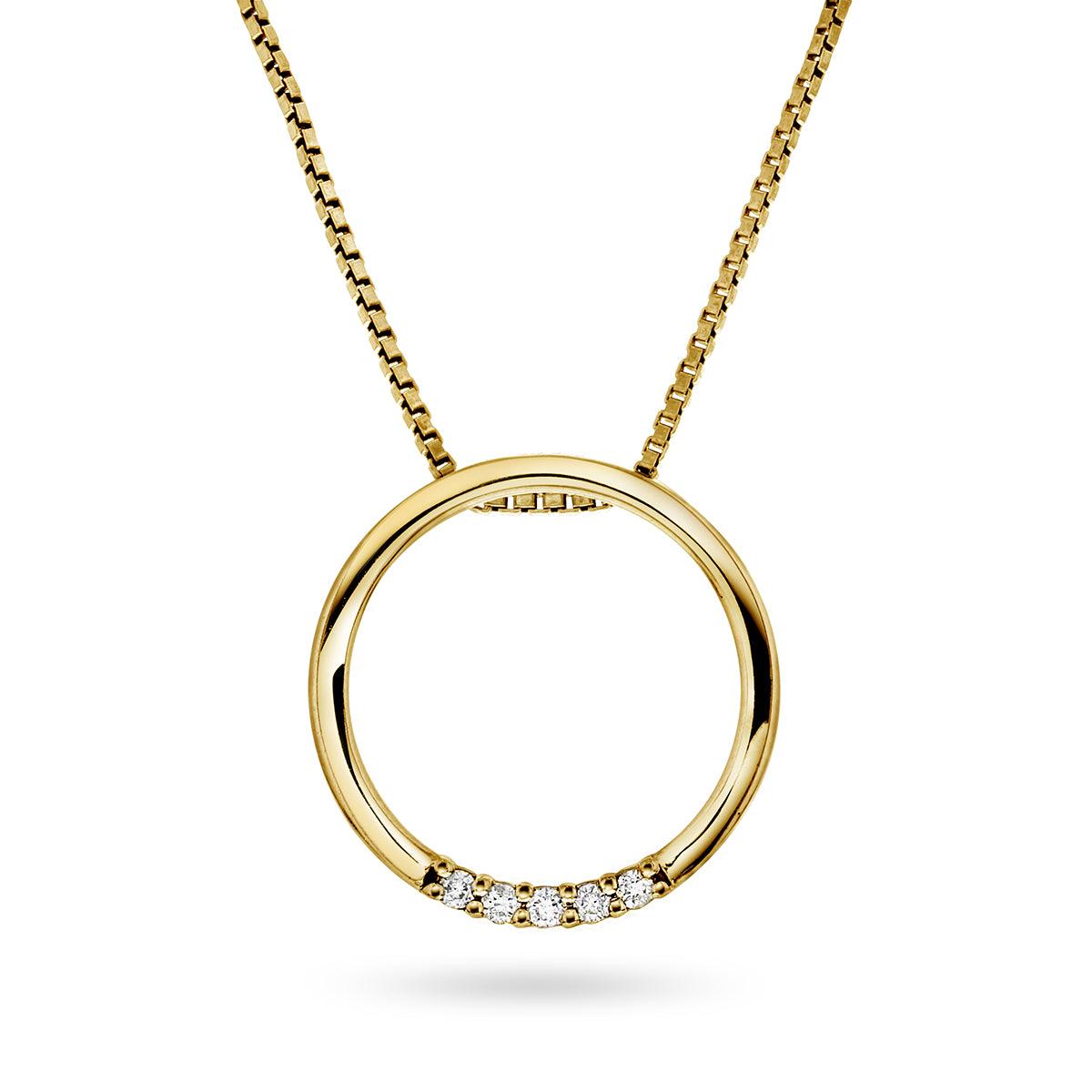 Diamant halssmykke i gult gull, 0.10ct TW/Si - Diamanthuset
