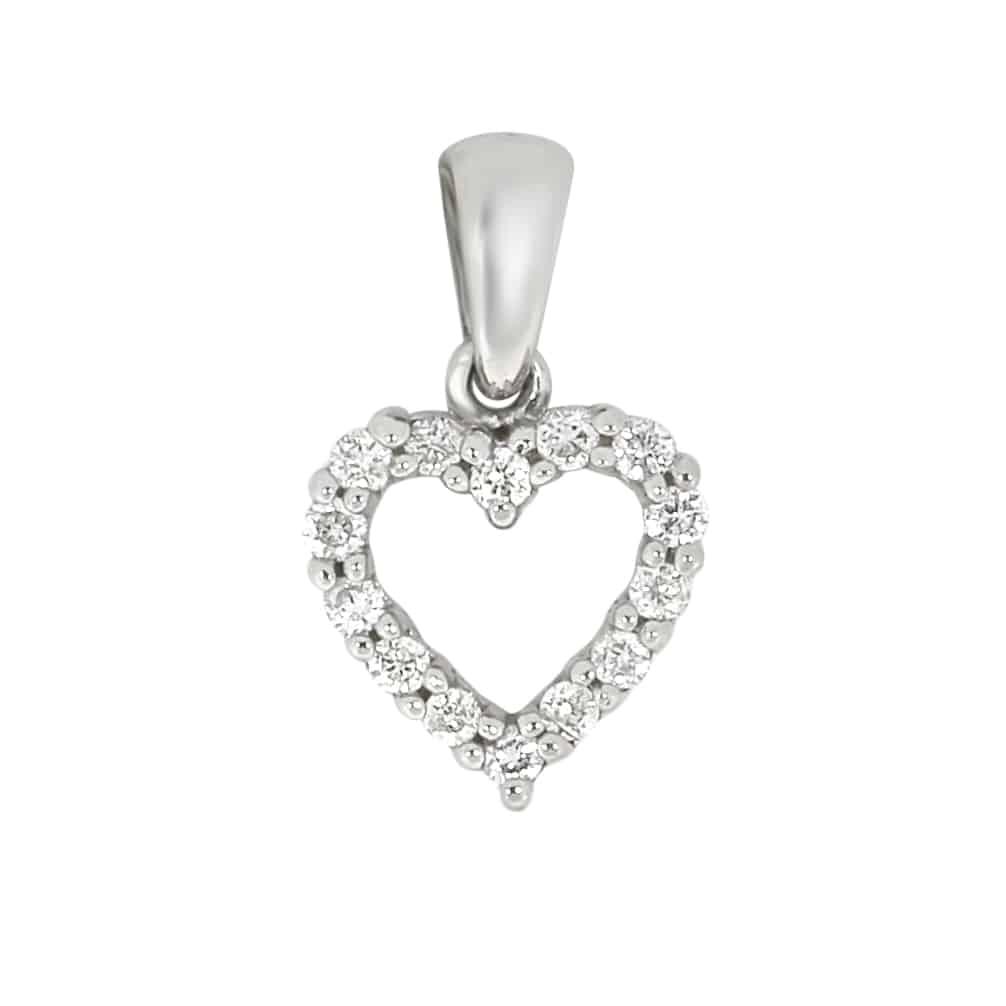 Diamant halssmykke med hjerte i hvitt gull, 0.15CT TWSI - Diamanthuset