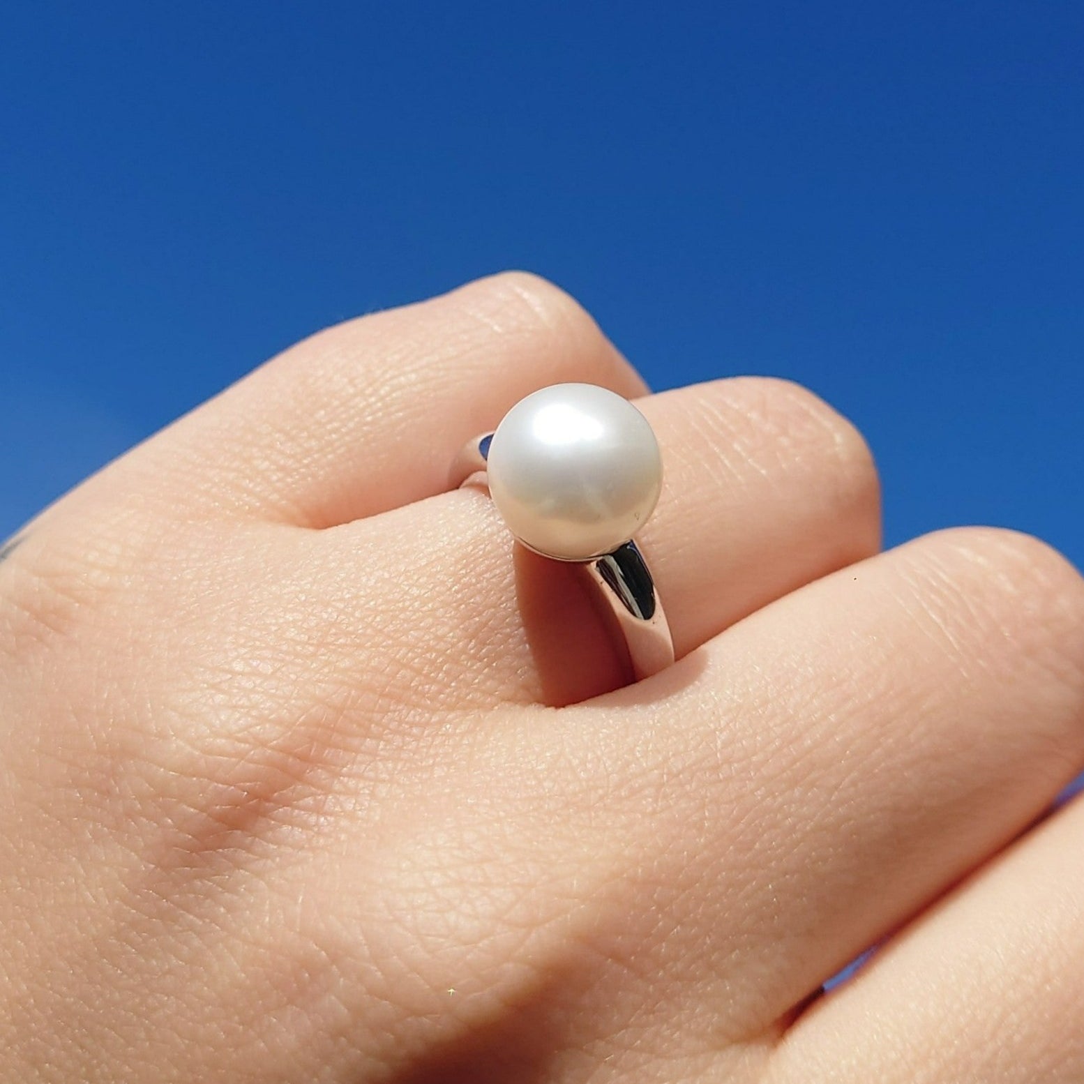 Perlering i 14kt Gult/Hvitt Gull, med 10-11mm perle – bilde 3 – Diamanthuset