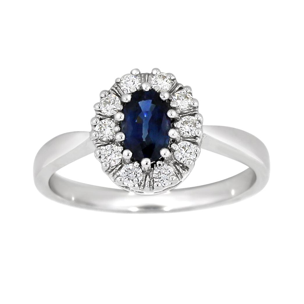 Diana Diamantring med safir i hvitt gull, 0.25CT TWSI - Diamanthuset