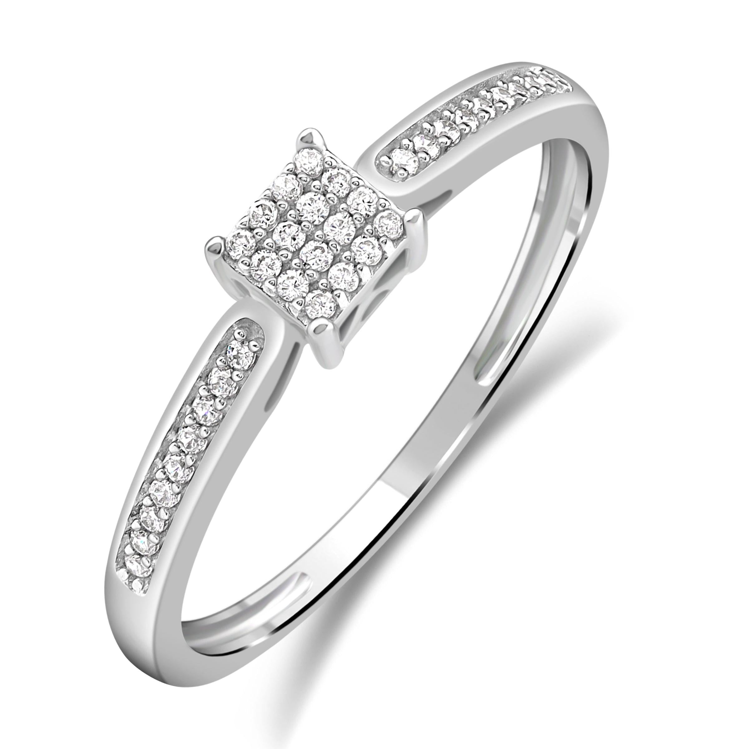 Diamantring firkantet med 0,15ct tw/si i hvitt gull, fineste gaven fra Diamanthuset