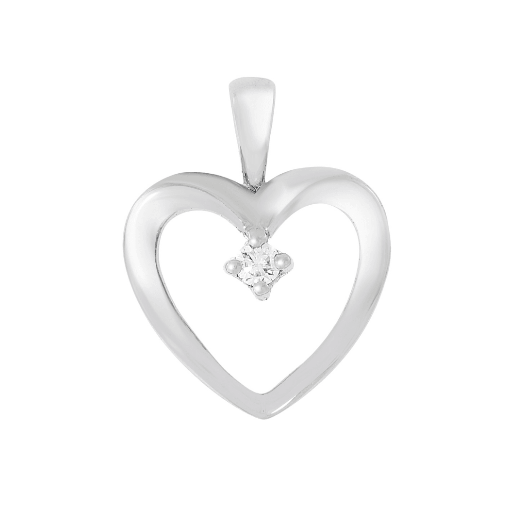 Diamant halssmykke hjerte hvitt gull 0.02ct TW/Si - Diamanthuset