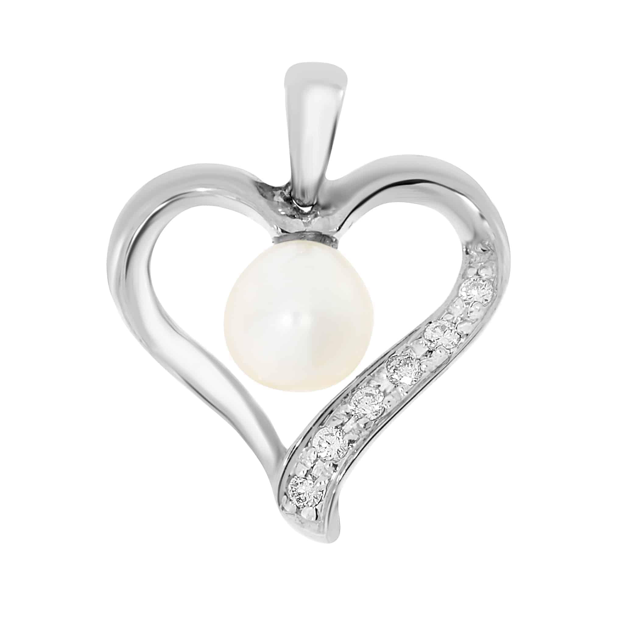 Diamant hals smykke med perle i hvitt gull, 0.07CT TWSI - Diamanthuset