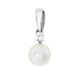 Diamant hals smykke med perle i hvitt gull, 0.02CT TWSI - Diamanthuset