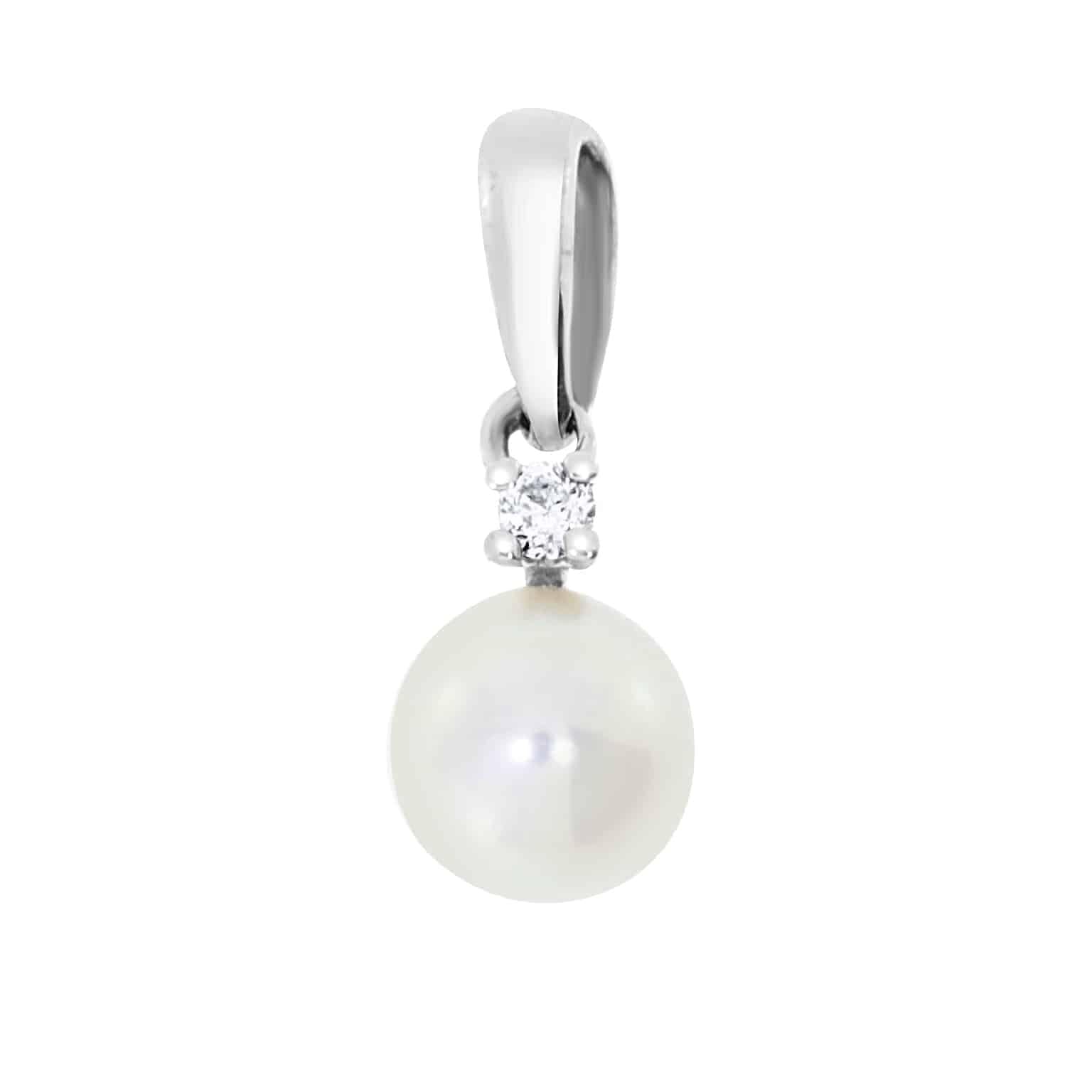 Diamant hals smykke med perle i hvitt gull, 0.02CT TWSI - Diamanthuset