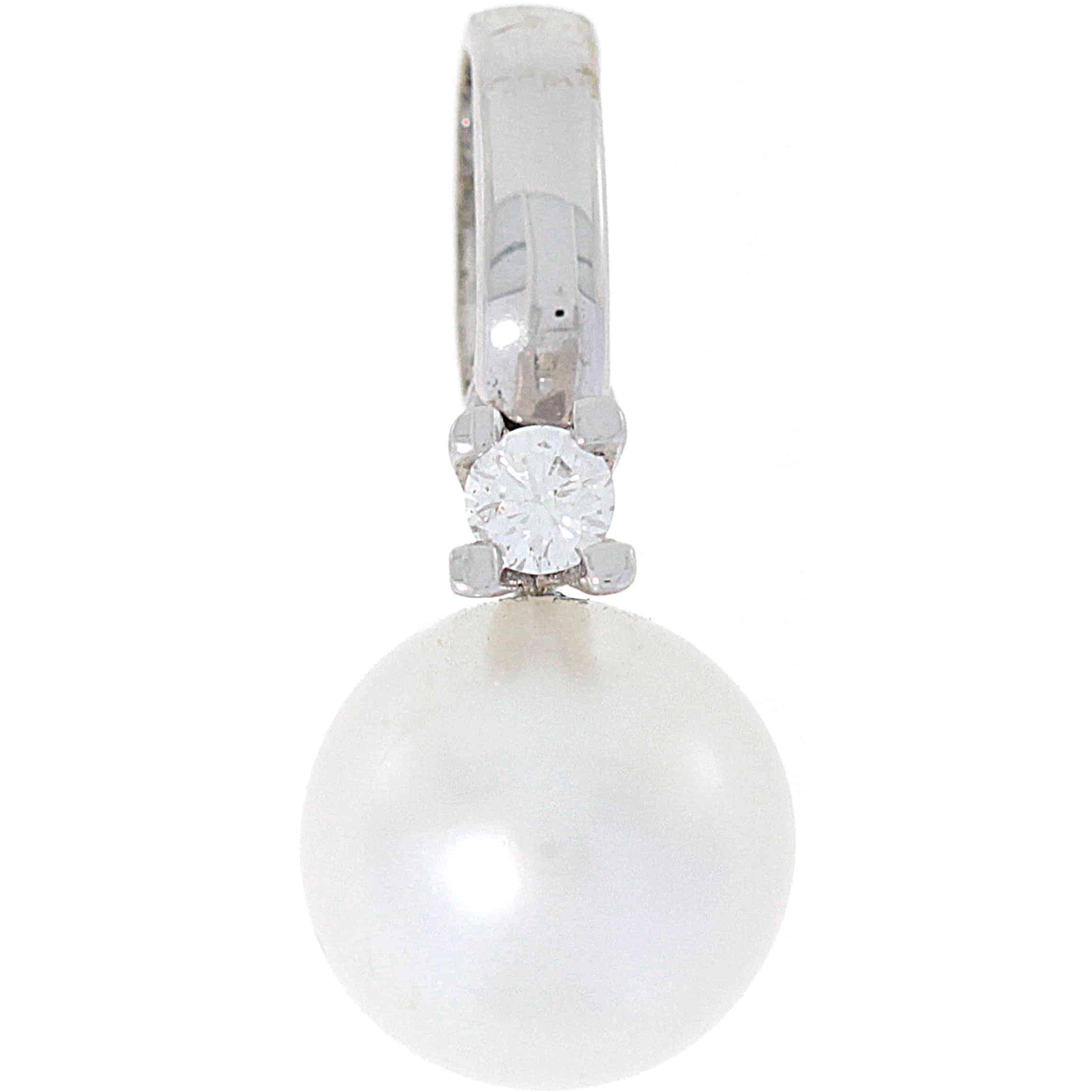 Diamant hals smykke med perle i hvitt gull, 0.04CT TWSI - Diamanthuset