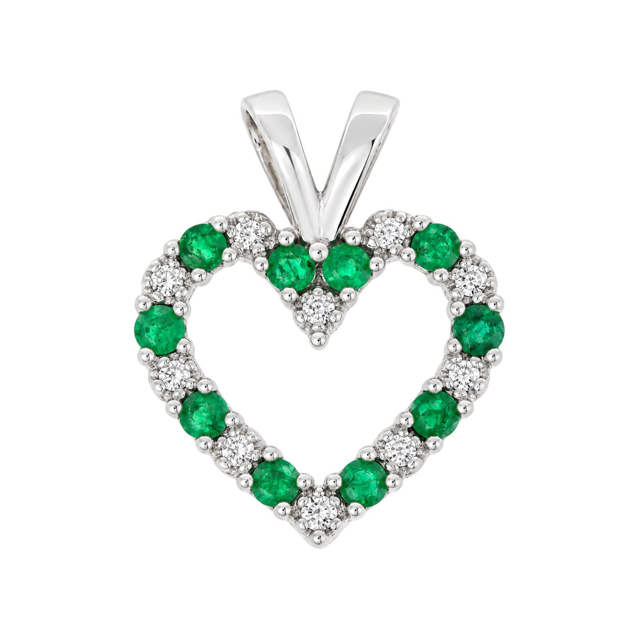 Diamant halssmykke med smaragd i hvitt gull, 0.05CT TWSI - Diamanthuset