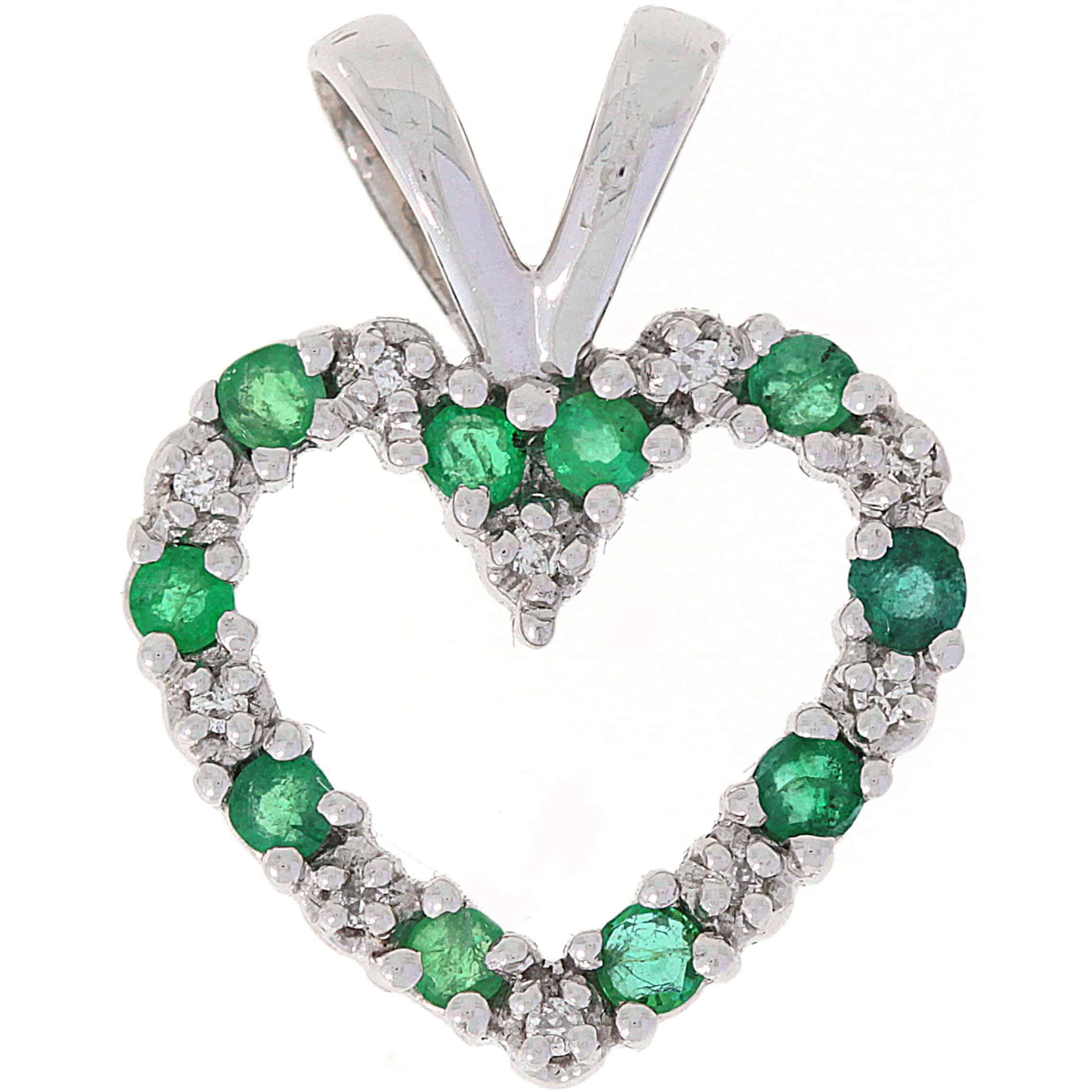 Diamant halssmykke med smaragd i hvitt gull, 0.05CT TWSI - Diamanthuset