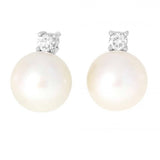 Perle øredobber med diamant i hvitt gull, 0.20CT TWSI