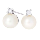 Perle øredobber med diamant i hvitt gull, 0.04CT TWSI