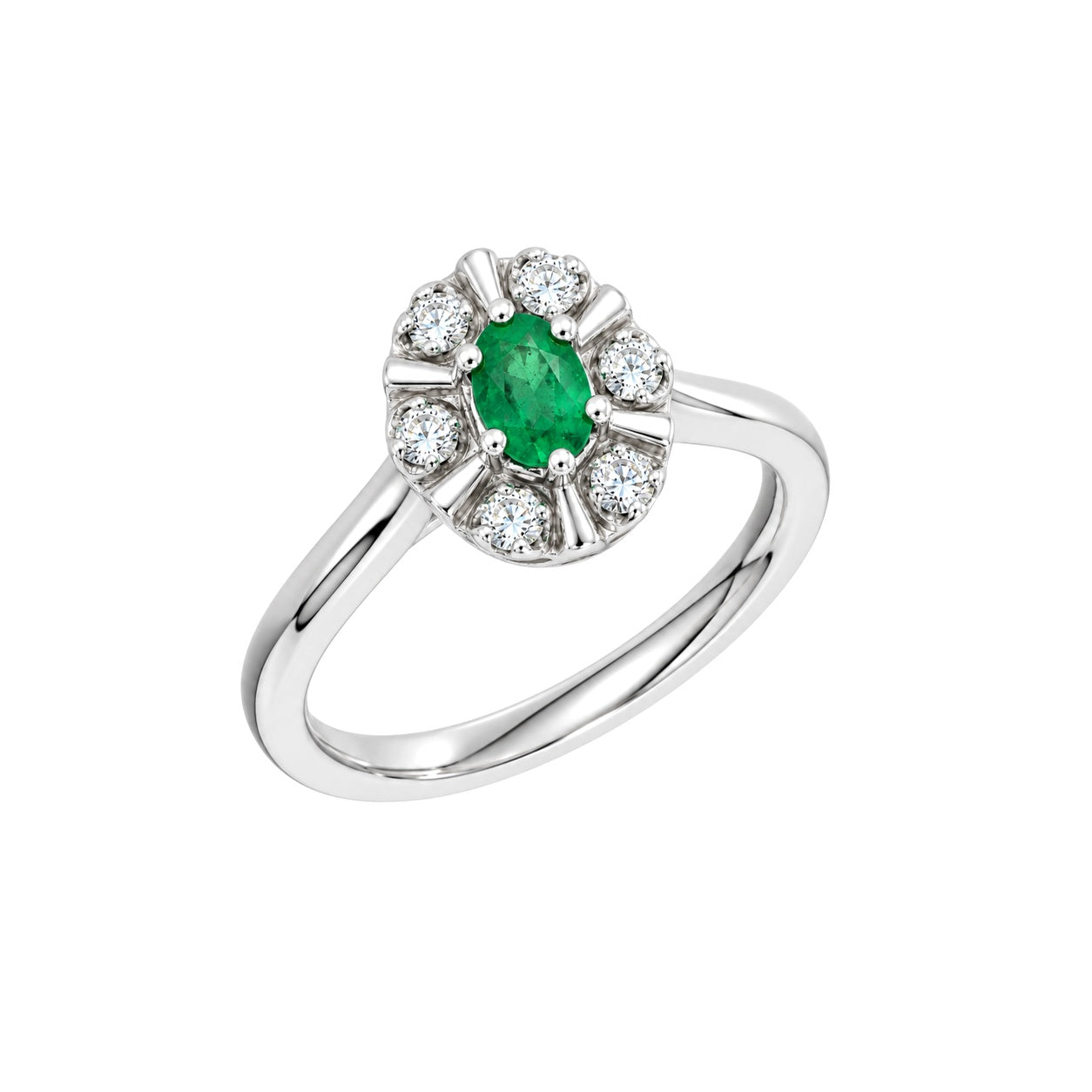 Diana Diamantring med smaragd i hvitt gull, 0.03CT TWSI - Diamanthuset
