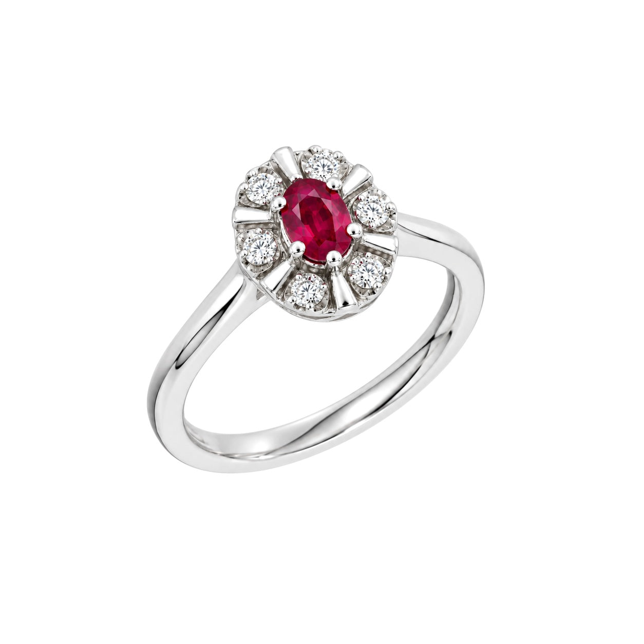 Diana Diamantring med rubin i hvitt gull, 0.03CT TWSI - Diamanthuset