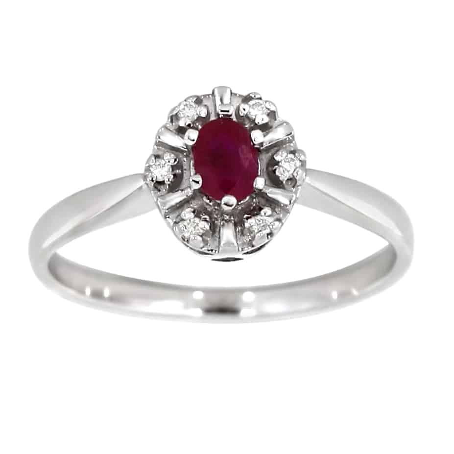 Diana Diamantring med rubin i hvitt gull, 0.03CT TWSI - Diamanthuset