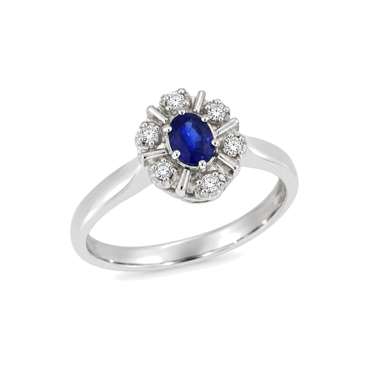Diana diamantring i hvitt gull med safir – Diamanthuset