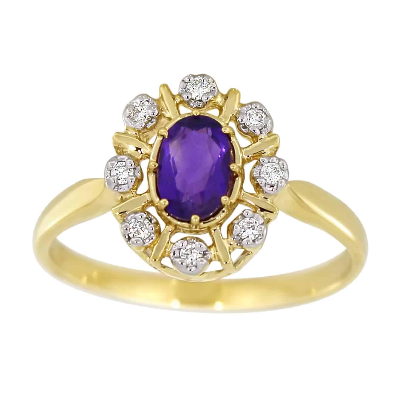Diamantring i gult gull med ametyst 0,08ct TWSI - Diamanthuset
