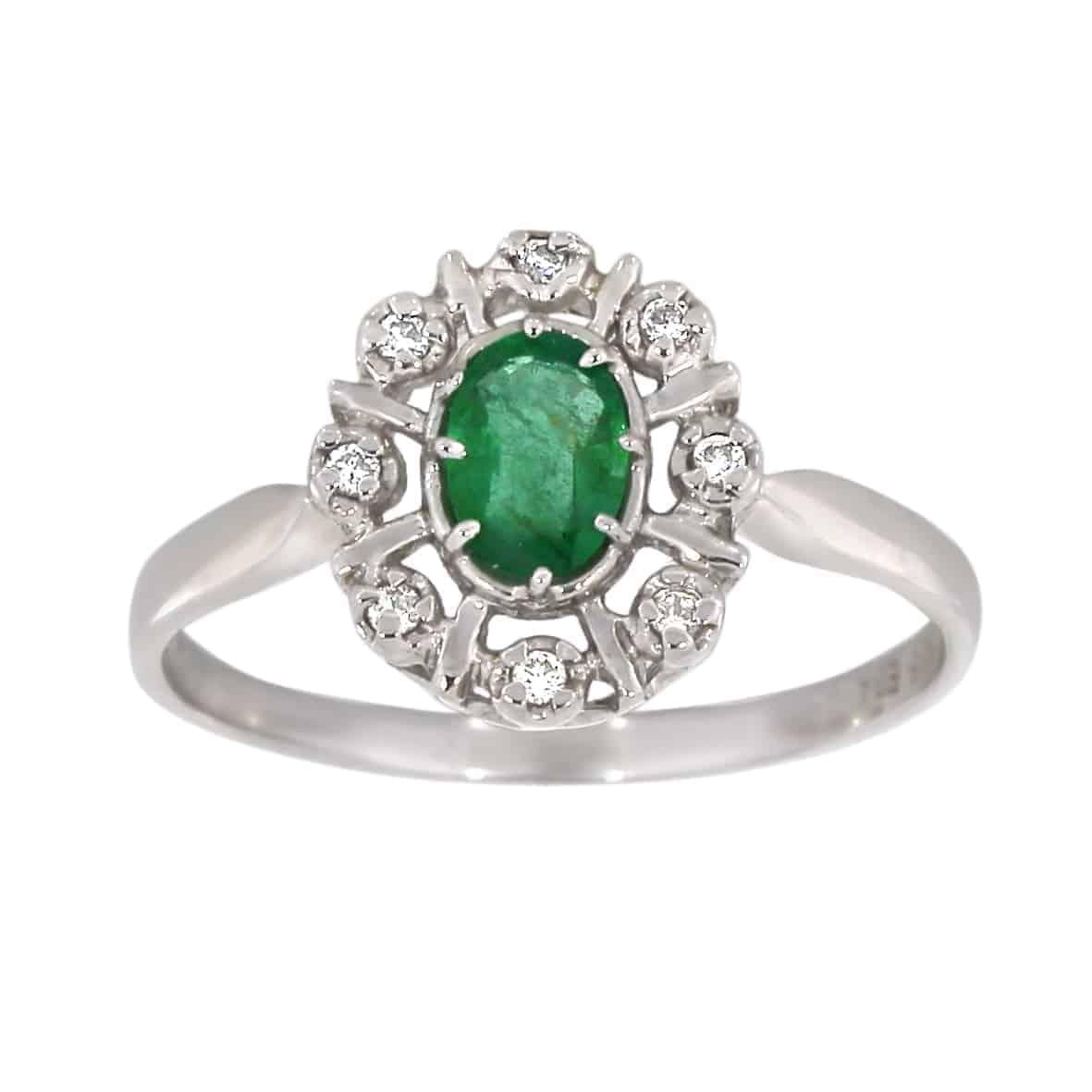 Diana Diamantring med smaragd i hvitt gull, 0.08CT TWSI - Diamanthuset