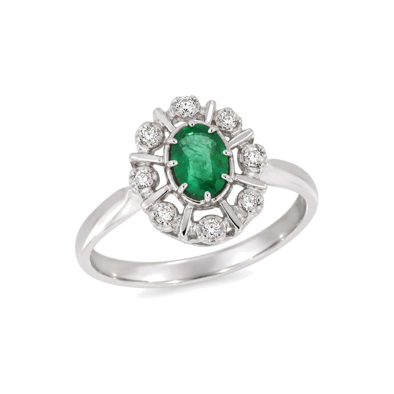 Diana Diamantring med smaragd i hvitt gull, 0.08CT TWSI - Diamanthuset