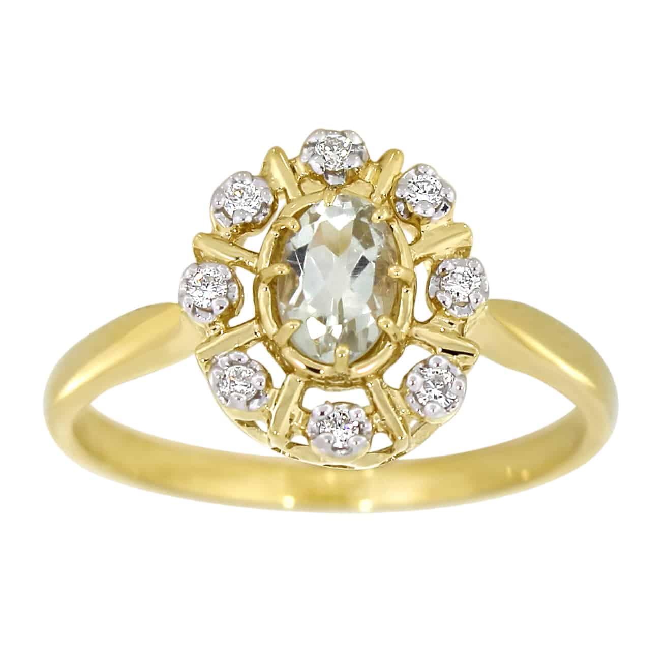 Diamantring i gult gull med grønn ametyst 0,08ct TWSI - Diamanthuset