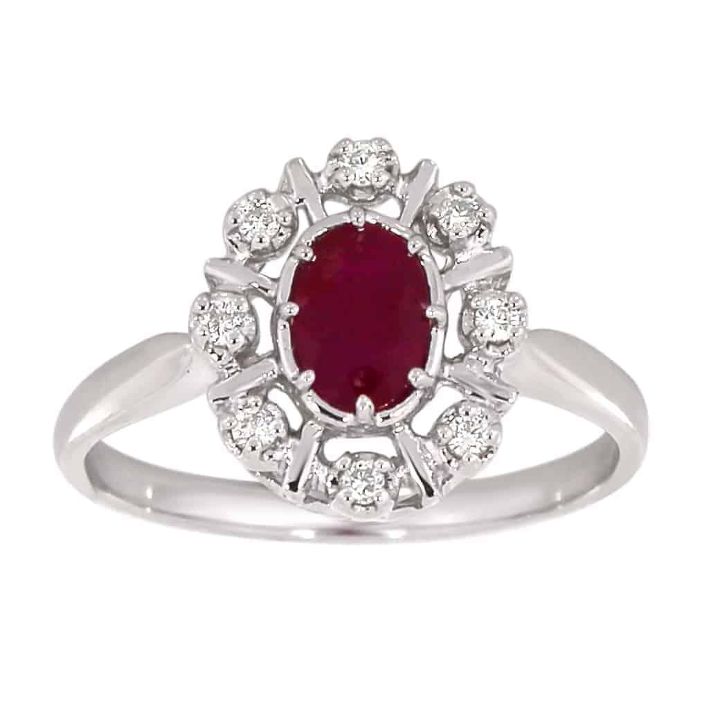 Diana Diamantring med rubin i hvitt gull, 0.08CT TWSI - Diamanthuset