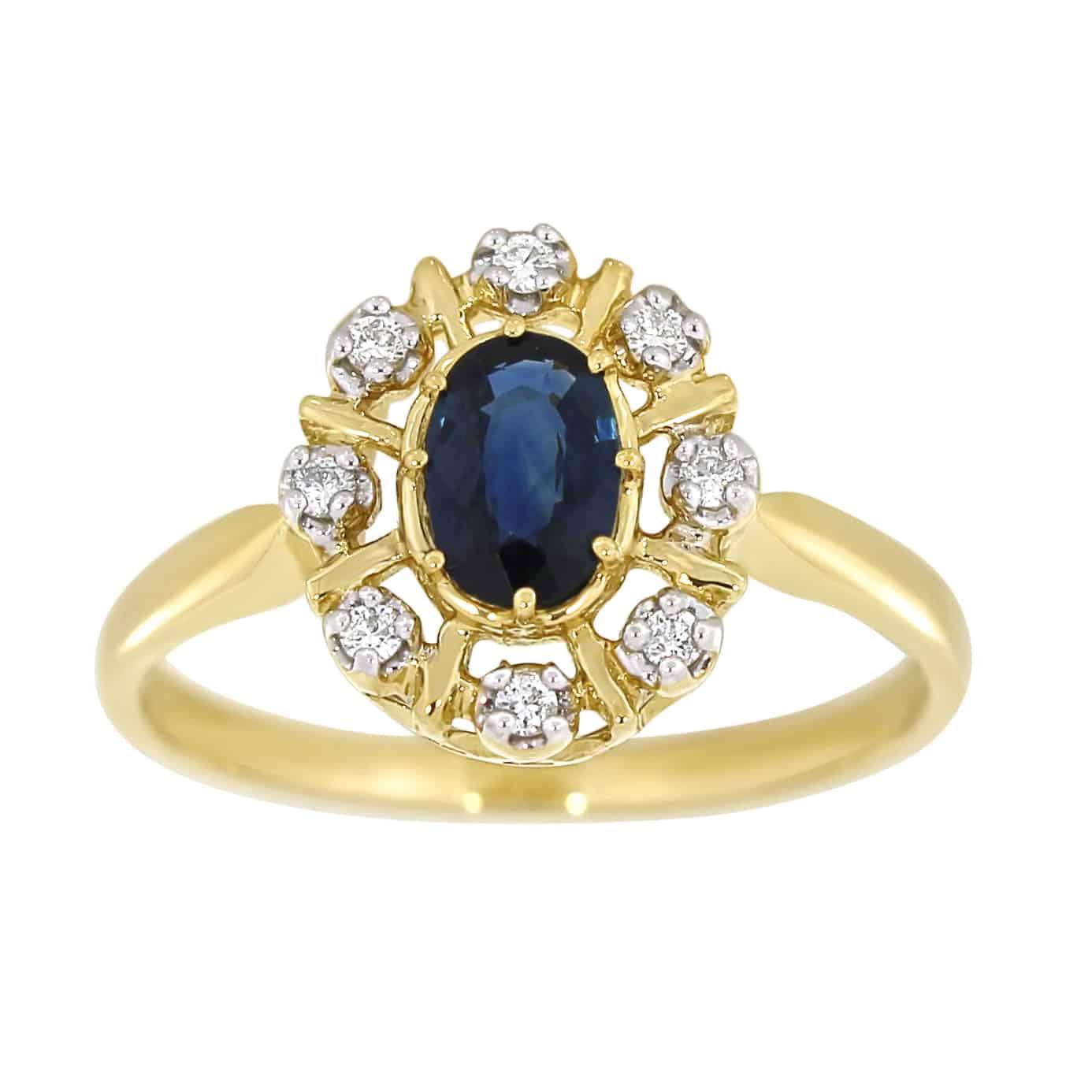 Diana Diamantring med safir i gult gull 0,08ct TWSI - Diamanthuset