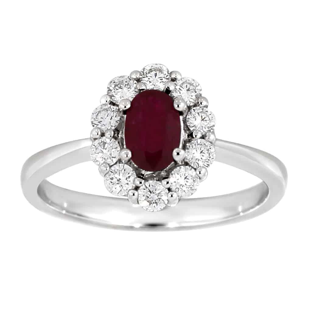 Diana Diamantring med rubin i hvitt gull, 0.50CT TWSI - Diamanthuset