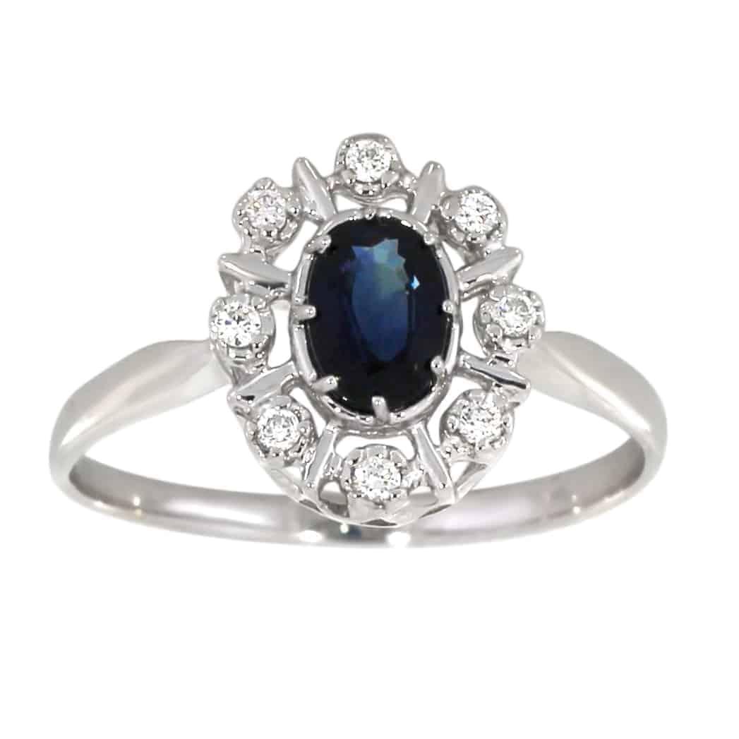 Diana Diamantring med safir i hvitt gull, 0.08CT TWSI - Diamanthuset